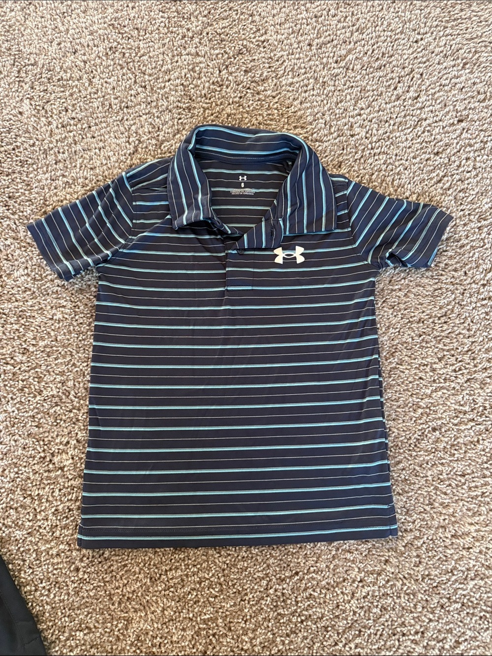Under Armour Boys Navy Polo with Light Blue Stripes